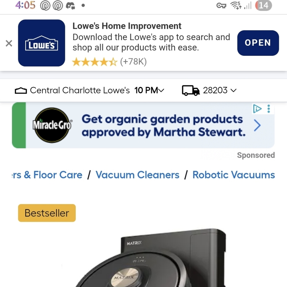 Matrix Black Robotic Vacuum Cleaner